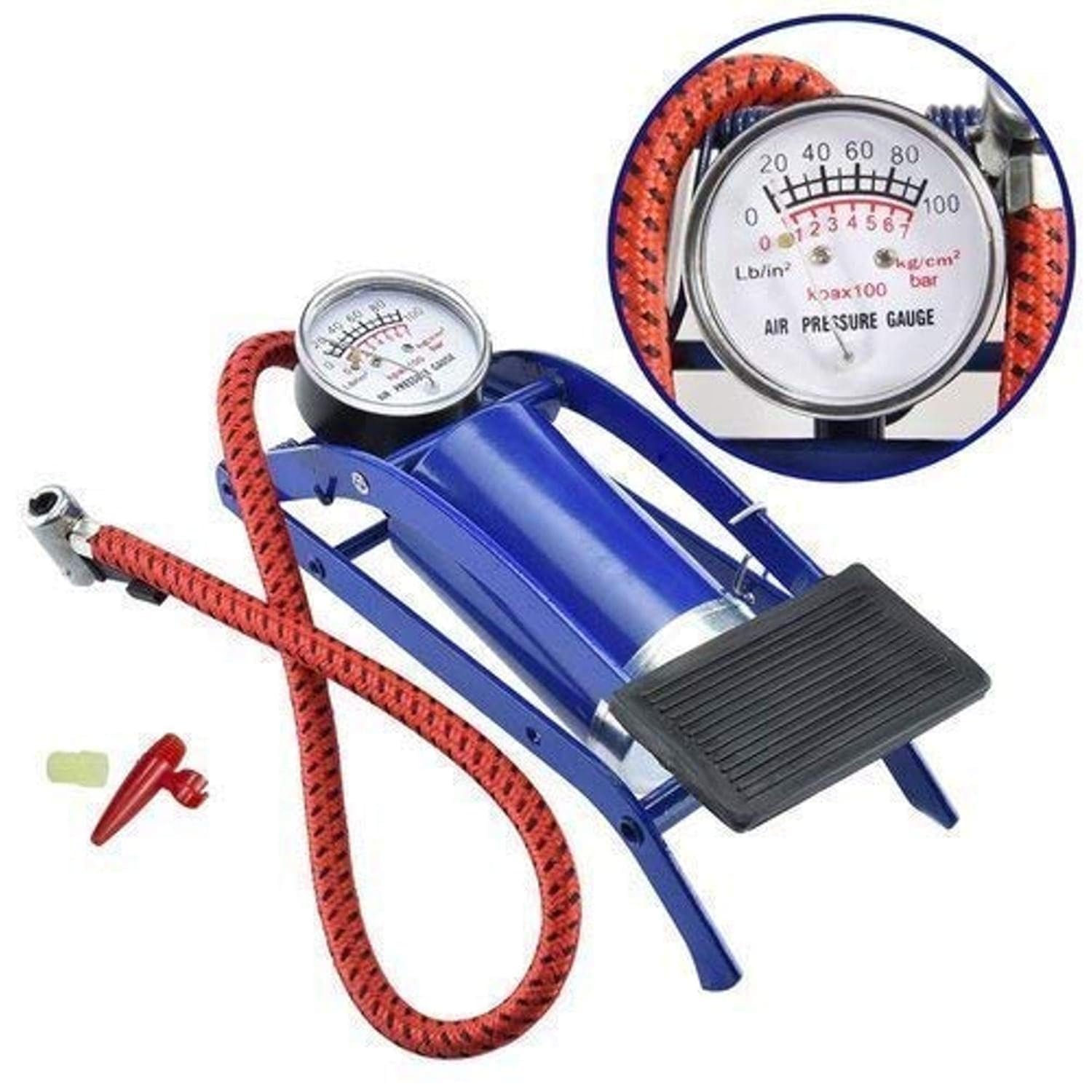 Najif Basics Foot Operated Tyre Inflator, Single Cylinder Portable Air Pump, 100 PSI, Hands-Free, Black and Blue, for Car, Bike, Cycle, Balls, Mattresses Cycle pump