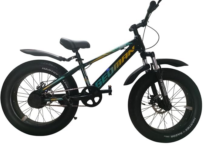 NAJIF Geoman Mini 20T 400 Fat Tyre Cycle for Kids Boys Girls Age 5-10 Years|Single Speed Mountain Bike with Dual Disc Brake & Front Shocker|12.5 Inch Frame V-Brakes|Alloy Wheels 85% Semi Assembled Geoman cycle
